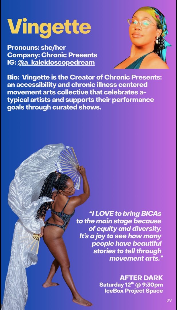 Vingette — Chronic Presents, After Dark, Saturday 12th at 9:30pm, IceBox Project Space